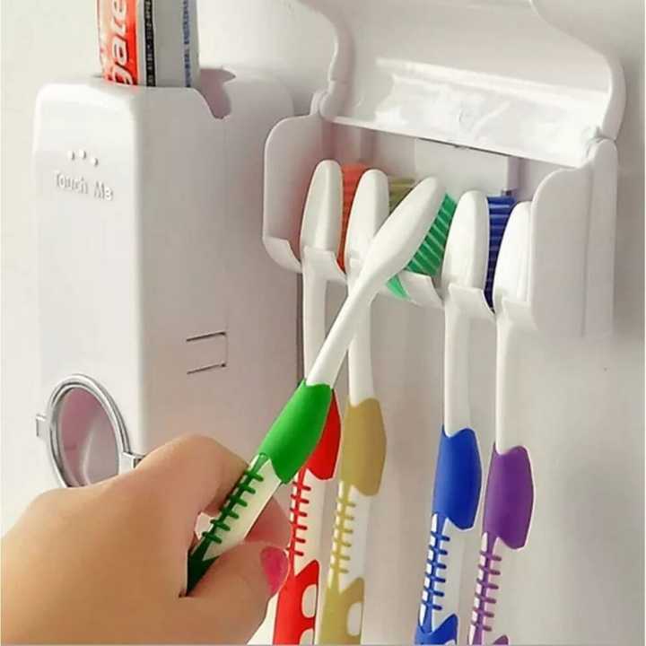 Tooth Paste Dispenser with Toothbrush Holder