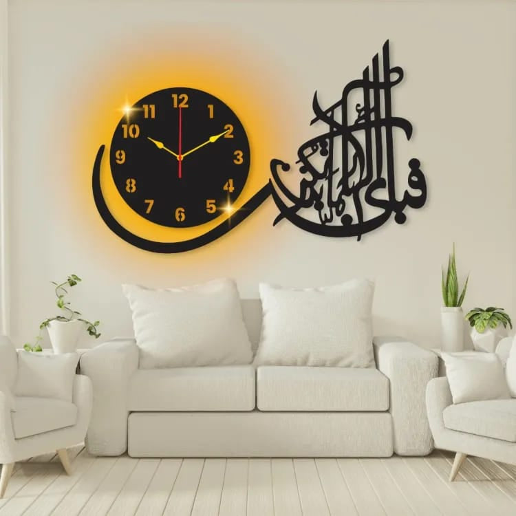 Hanging Wooden Clock Crafts Decoration-Home Living room Mute Luminous-Wall clock