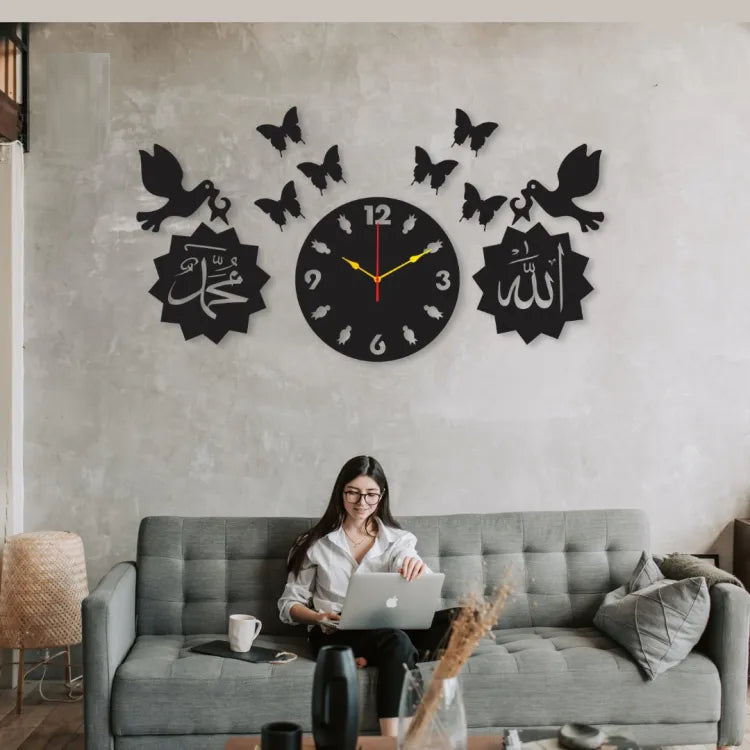 Hanging Wooden Clock Crafts Decoration-Home Living room Mute Luminous-Wall clock