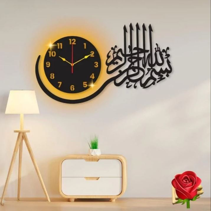 Hanging Wooden Clock Crafts Decoration-Home Living room Mute Luminous-Wall clock