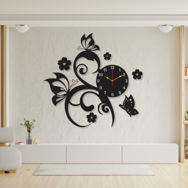 3d Beautiful Butterflies And Flowers Clock