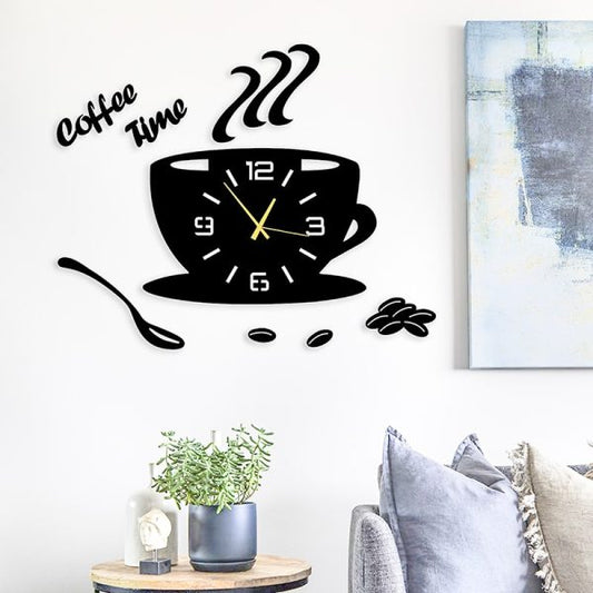 3D Wooden Clock- Coffee Cup With Coffee Beans And Spoon Shape