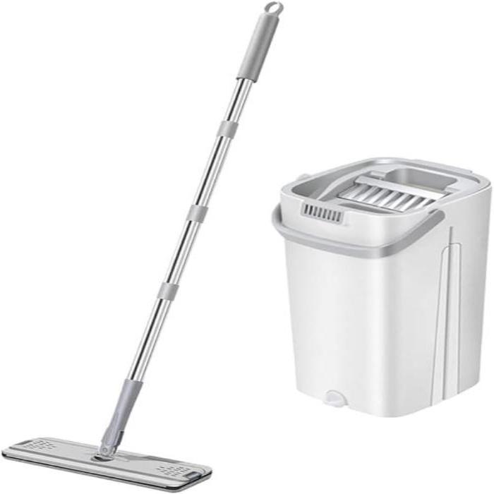 Microfiber Floor Mop with Bucket, 2-in-1 Cleaning Squeeze Hand-Free Flat Mop