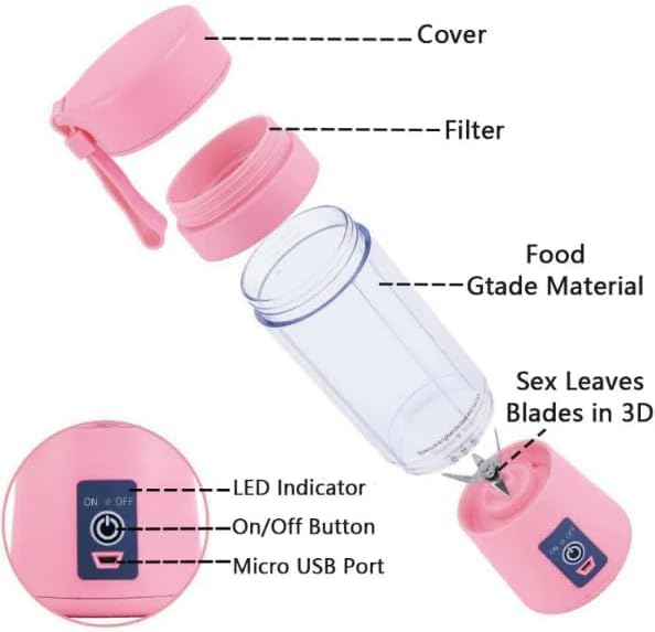 Portable Blender, Personal Size Blenders with USB Rechargeable, Mini Fruit Juice Mixer