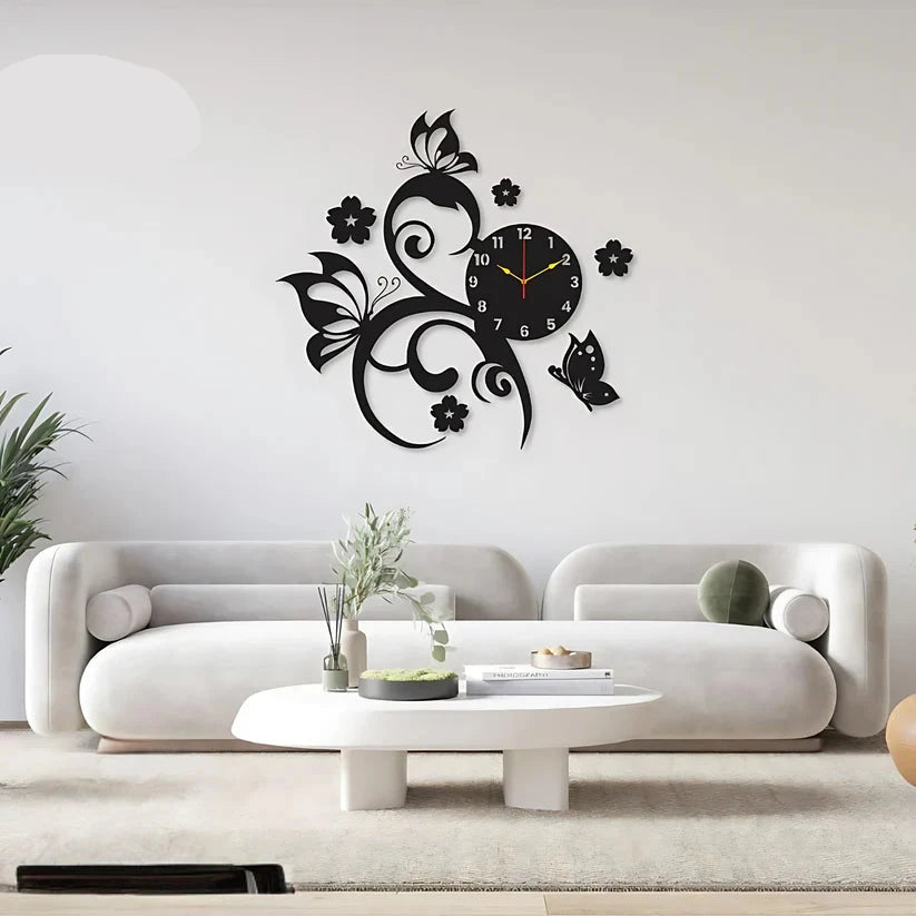 3d Beautiful Butterflies And Flowers Clock