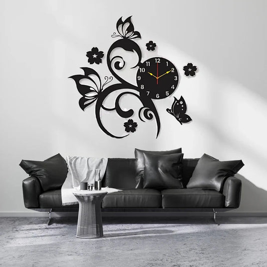 3d Beautiful Butterflies And Flowers Clock