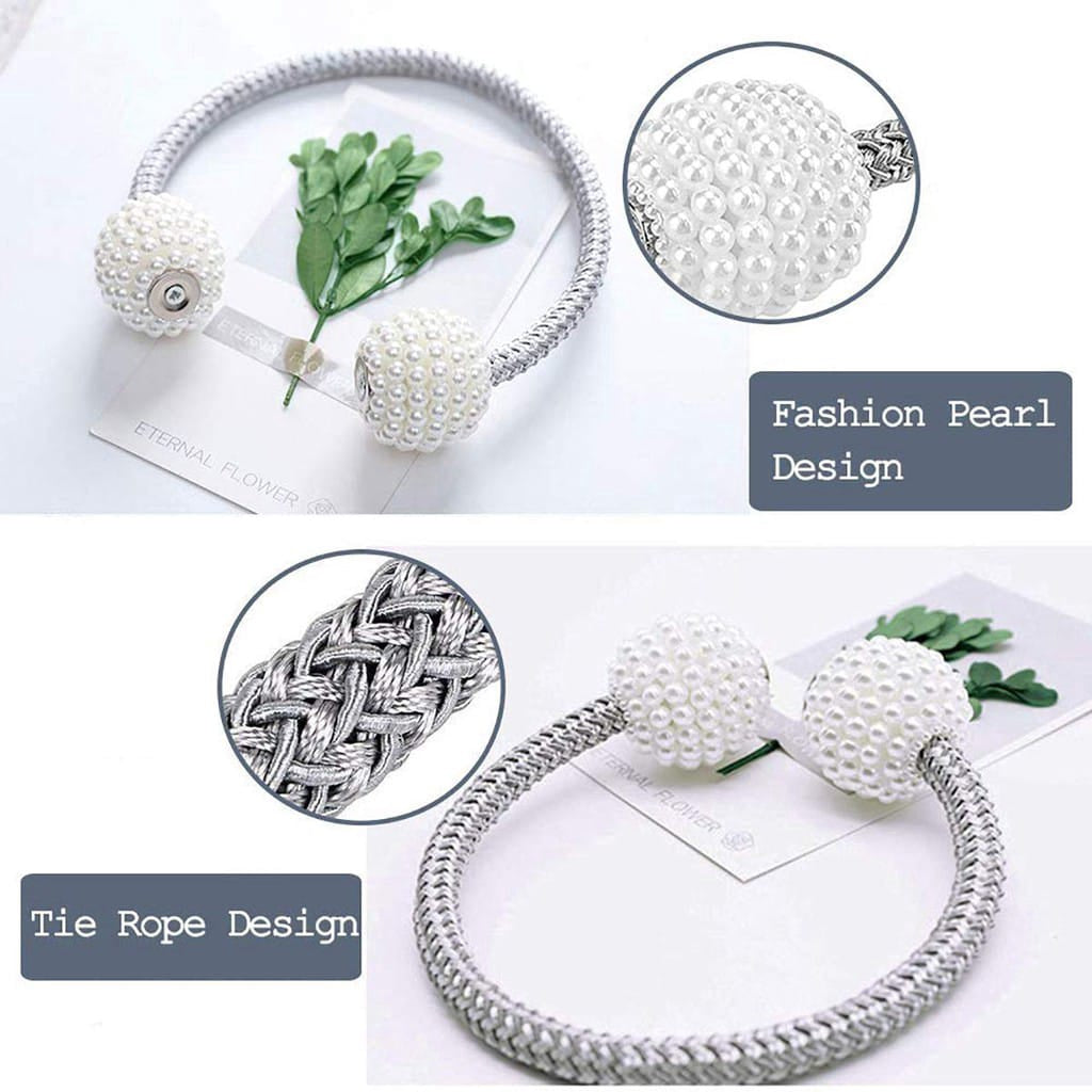 Parday Curtain Tiebacks Curtain Buckle Draperies Pearl Magnetic Rope Braided