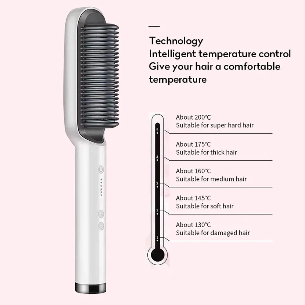 Hair Straightener Brush, Hair Iron with Built-in Comb, Fast Heating & 5 Temp Settings