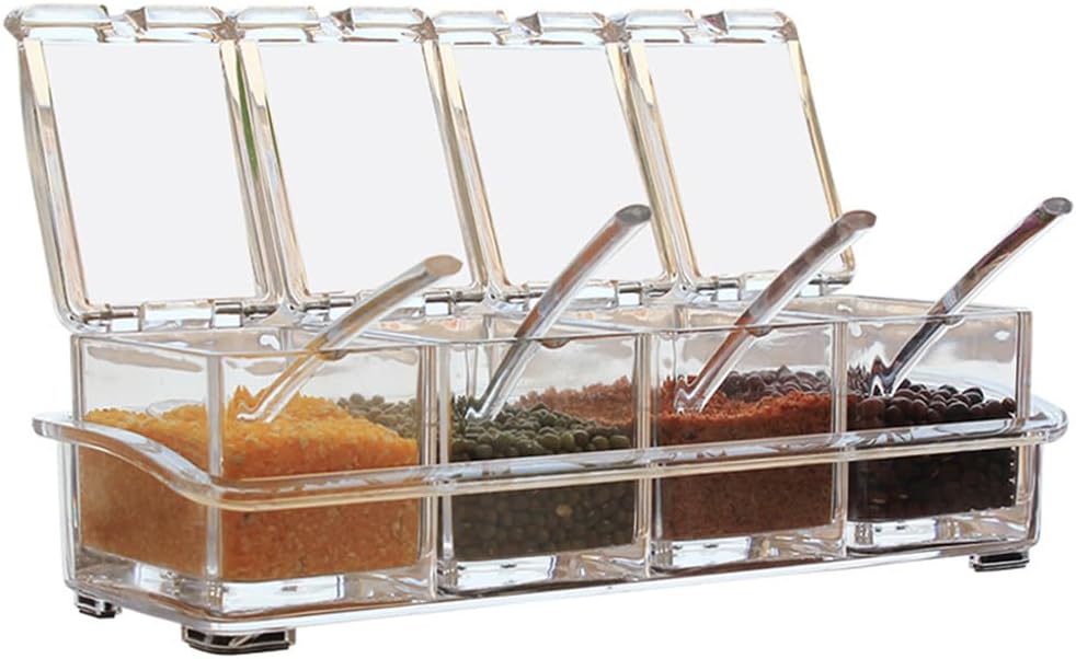 4 In1 Clear Seasoning Box Crystal Seasoning Storage Container With Spoon