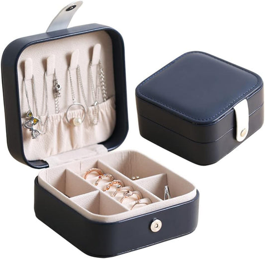 Leather Portable Jewelry Box, Double Simple Earrings Ring Jewelry Casket, Hold 68 pcs