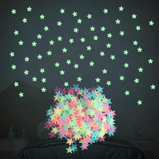 Pack Of 100 – Multicolor 3d Glowing Star Night Dark Room Decor