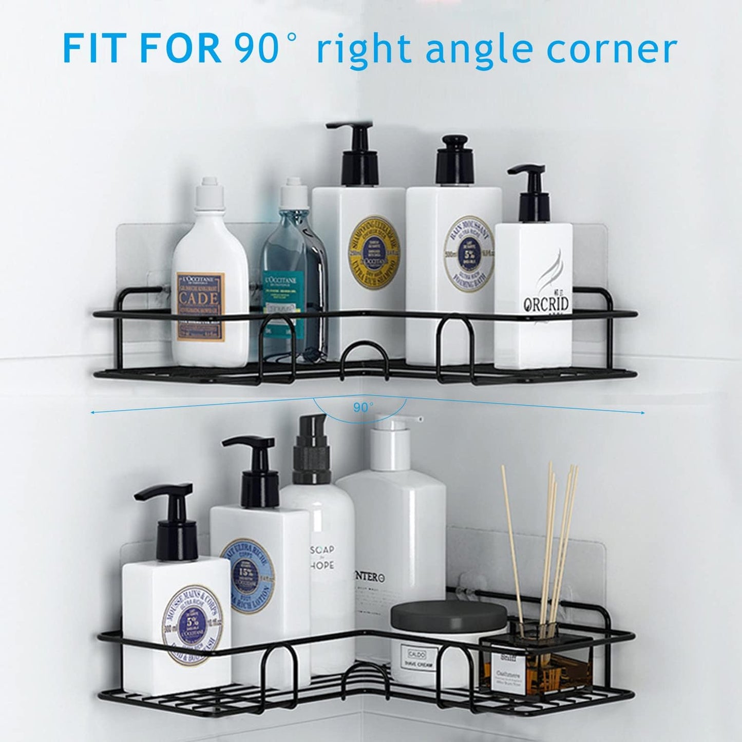 Corner Shower Caddy Shelf Rack Storage, Adhesive No Drilling, Rustproof