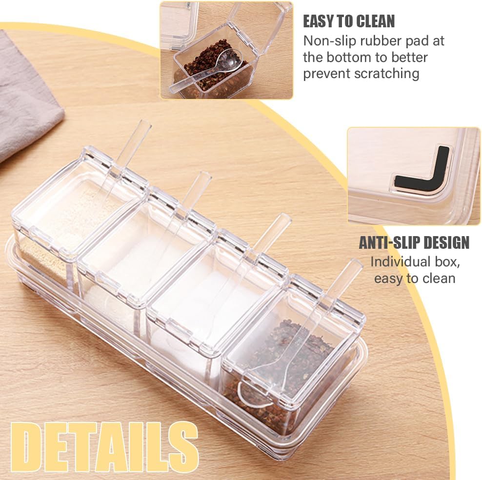 4 In1 Clear Seasoning Box Crystal Seasoning Storage Container With Spoon