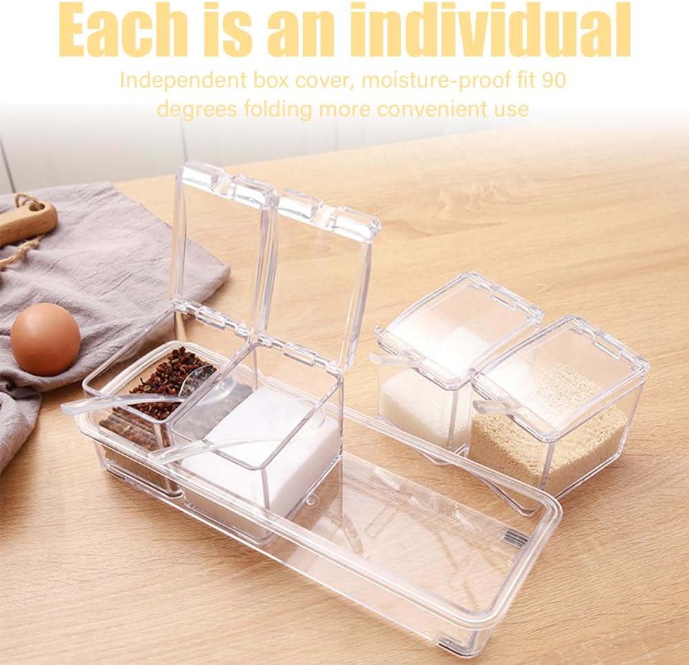 4 In1 Clear Seasoning Box Crystal Seasoning Storage Container With Spoon