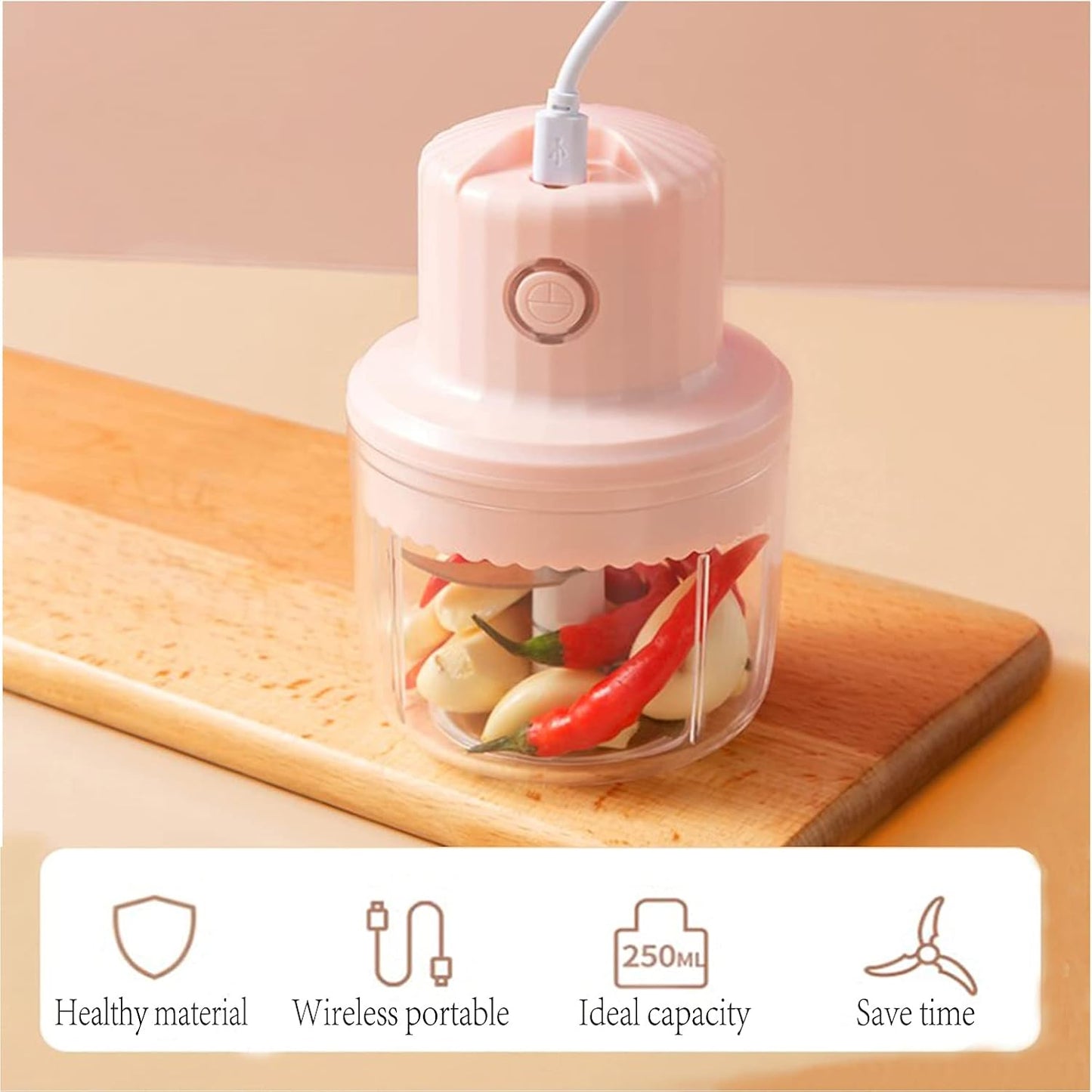 Electric USB Rechargeable Mini Chopper, High Power, Chop-Onion-Ginger-Vegetable-Pepper-Spices