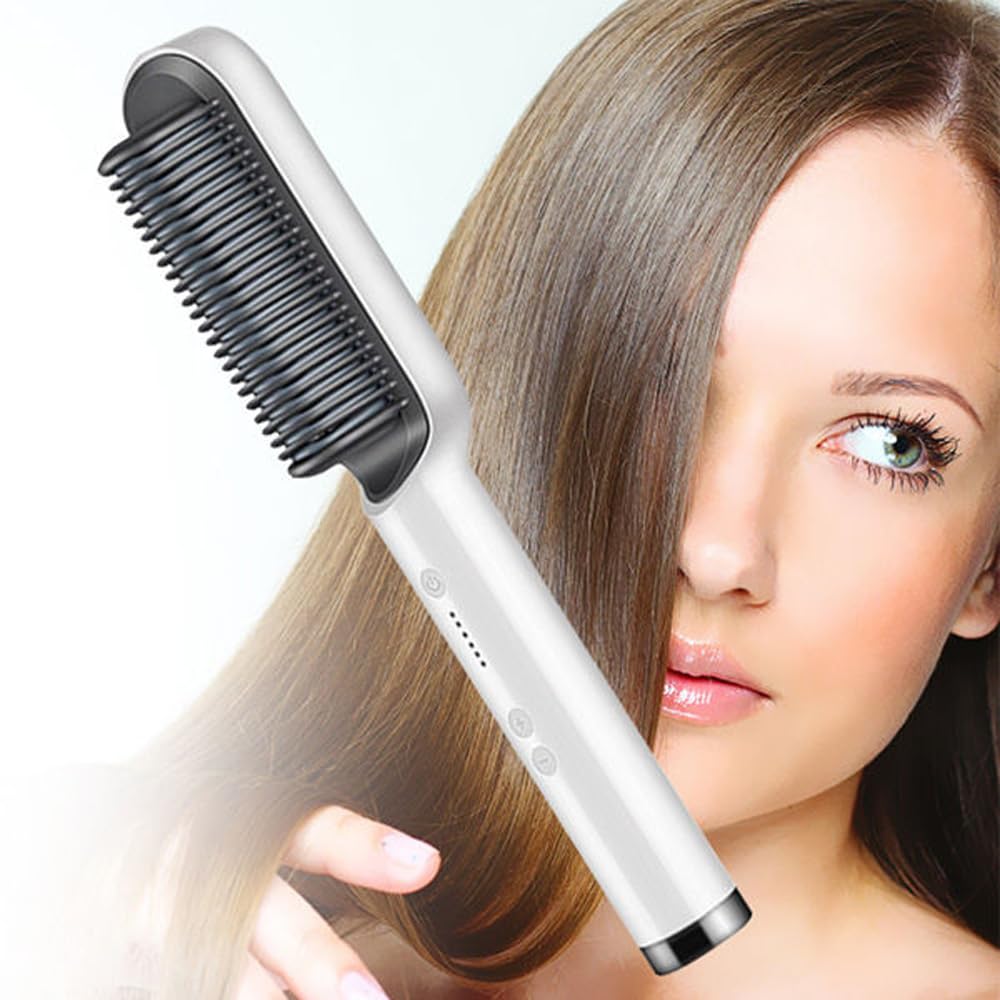 Hair Straightener Brush, Hair Iron with Built-in Comb, Fast Heating & 5 Temp Settings