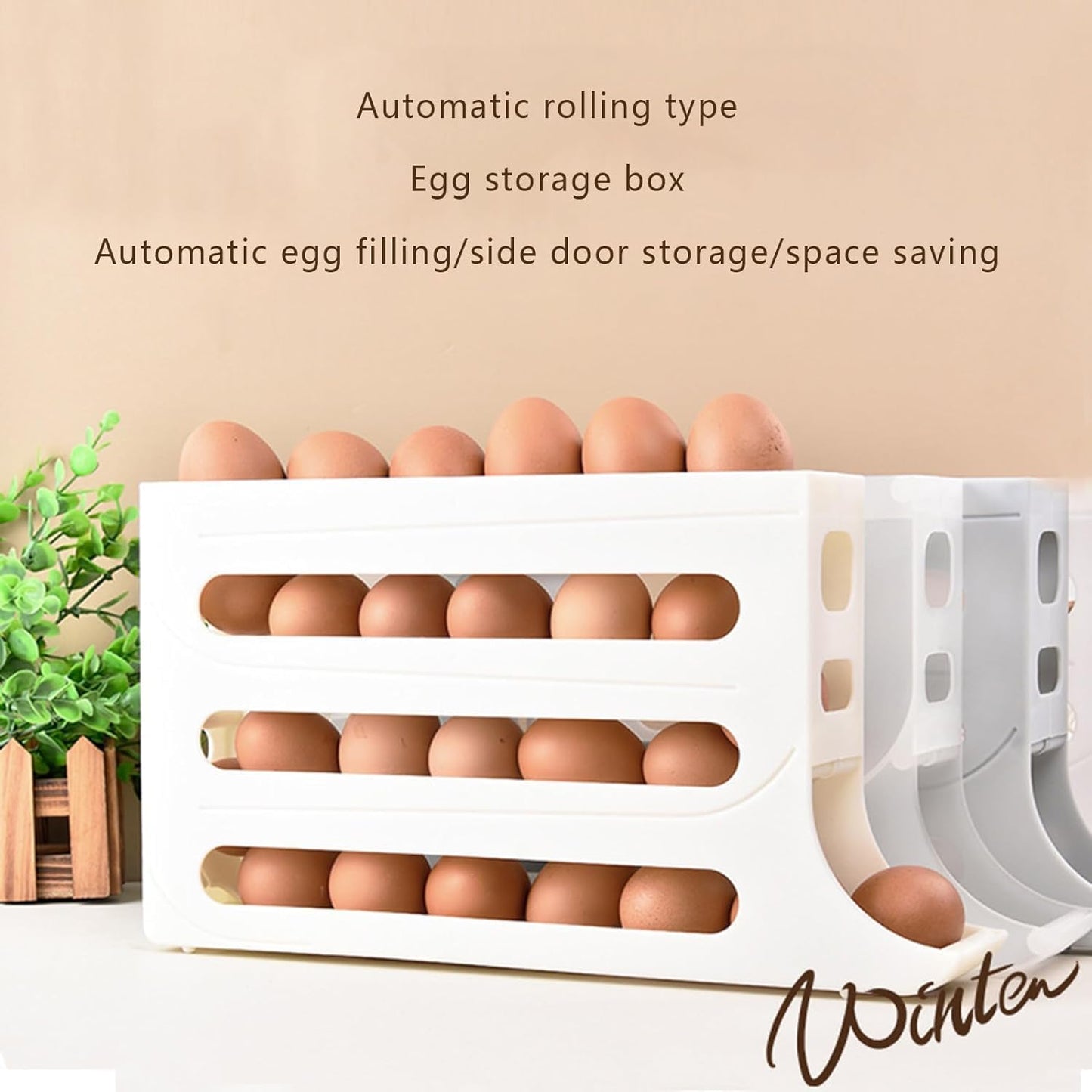 Egg Rolling Holder, Auto Rolling Fridge Egg Organizer, Space-Saving Egg Dispenser