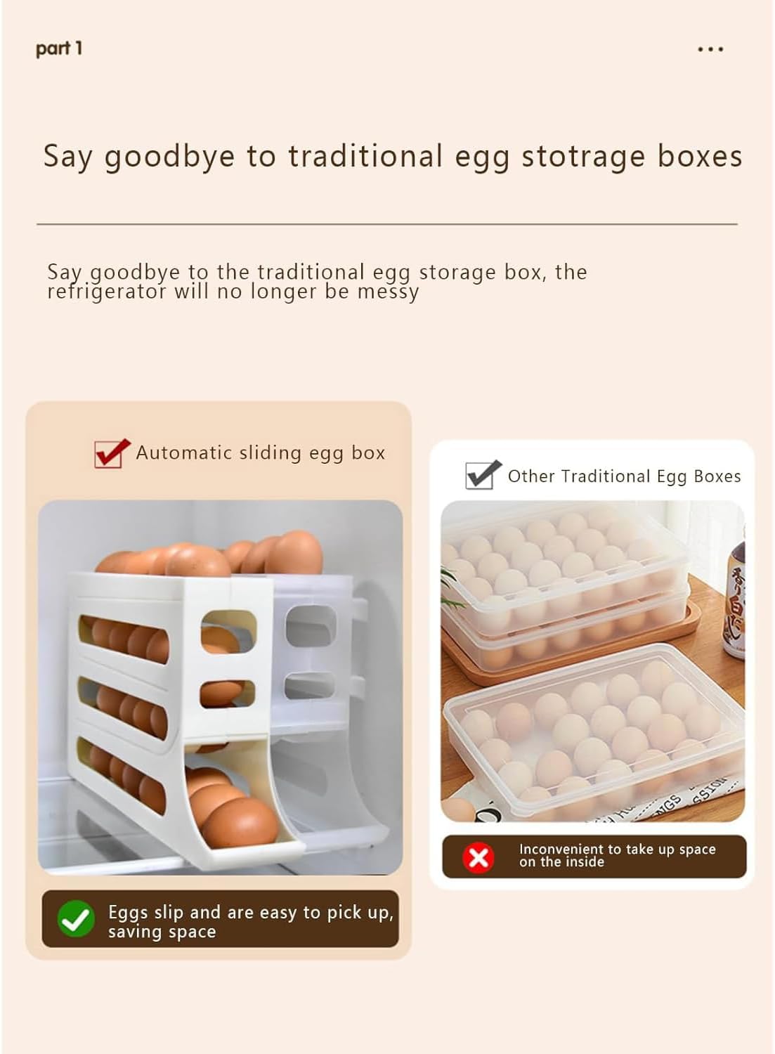 Egg Rolling Holder, Auto Rolling Fridge Egg Organizer, Space-Saving Egg Dispenser