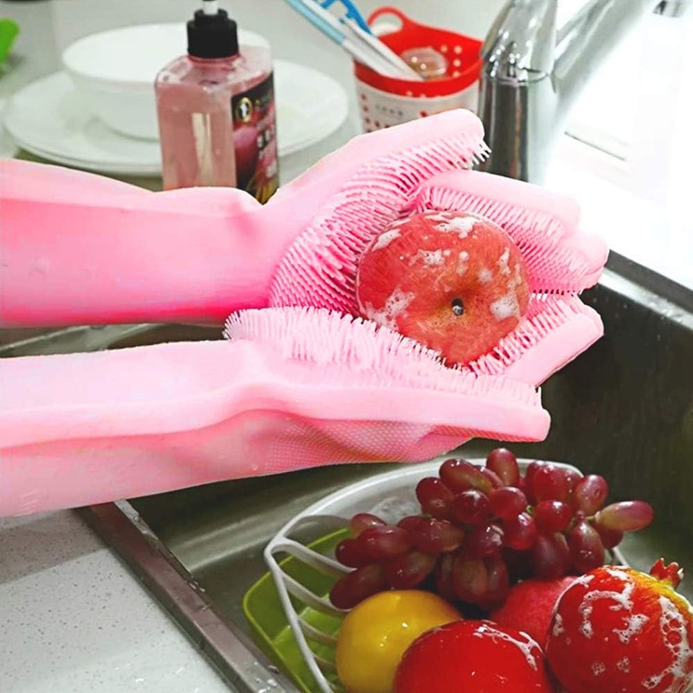 Silicone Dish Washing Gloves, Silicon Cleaning Gloves, For Kitchen Dishwashing & Pet Grooming