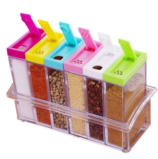 Set Of 6 Spice Jars Dispenser Masala Rack-Crystal Material