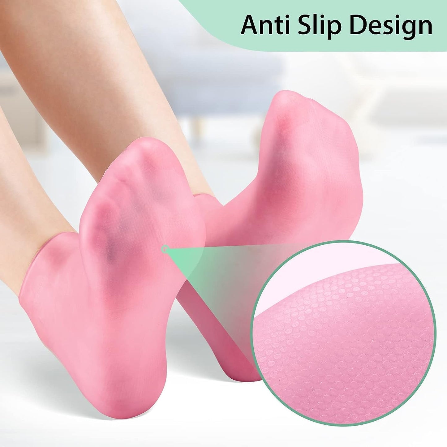 Silicone Socks 2 Pairs Aloe Socks Silicone Gel Heel Socks Anti Slip Silicone Moisturizing Socks for Women Men Dry Cracking Skin,Pink and White