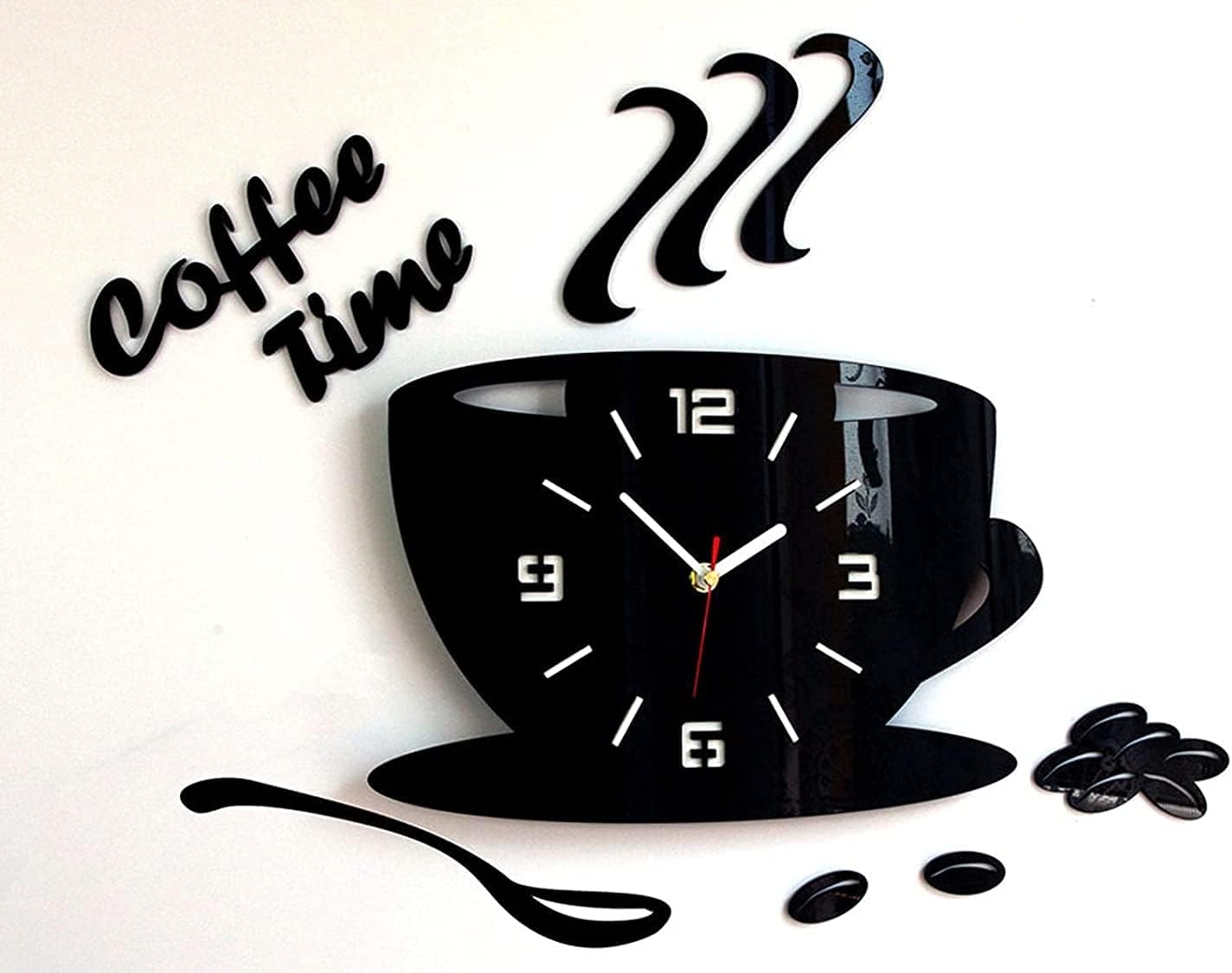 3D Wooden Clock- Coffee Cup With Coffee Beans And Spoon Shape