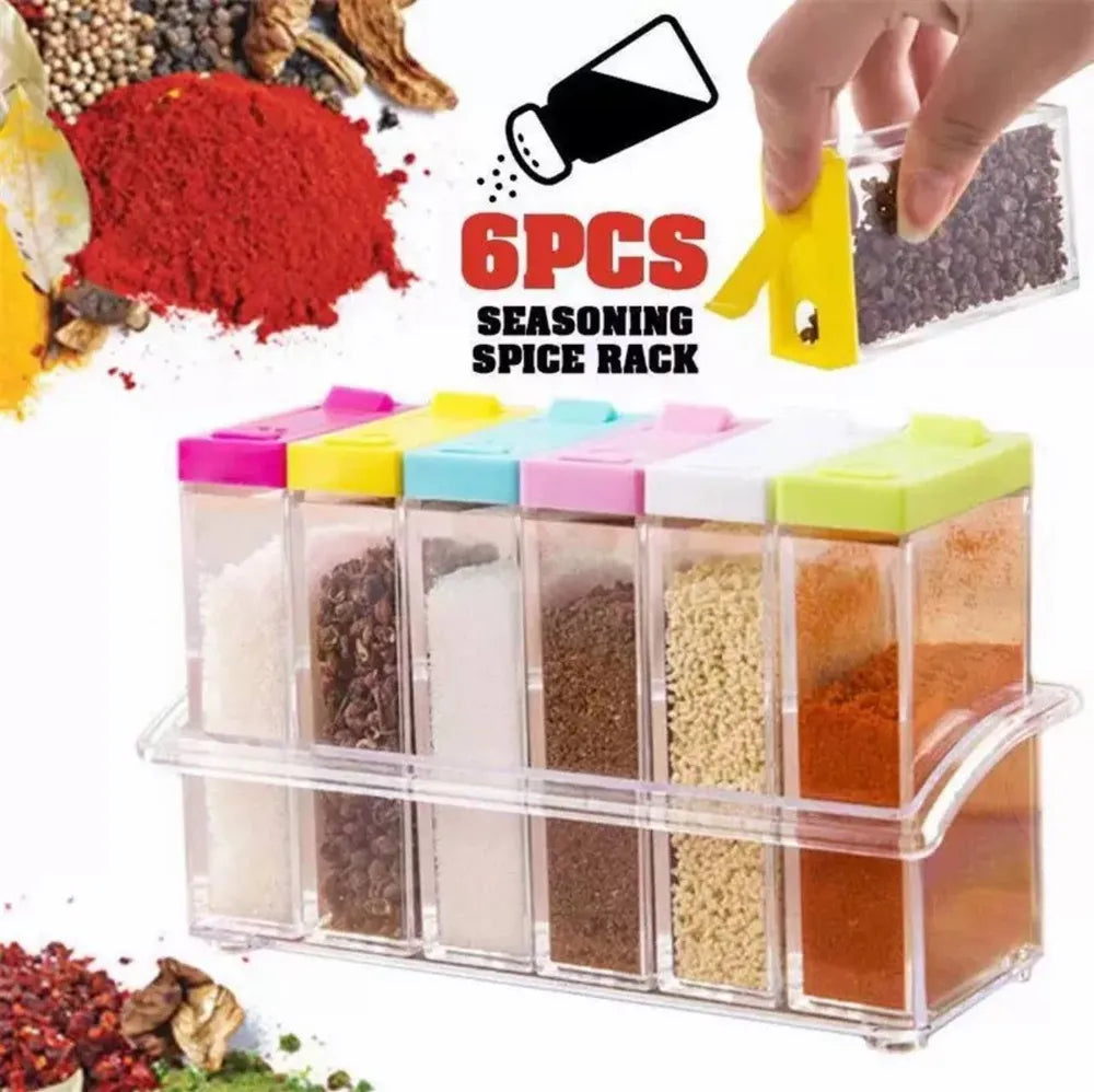 Set Of 6 Spice Jars Dispenser Masala Rack-Crystal Material