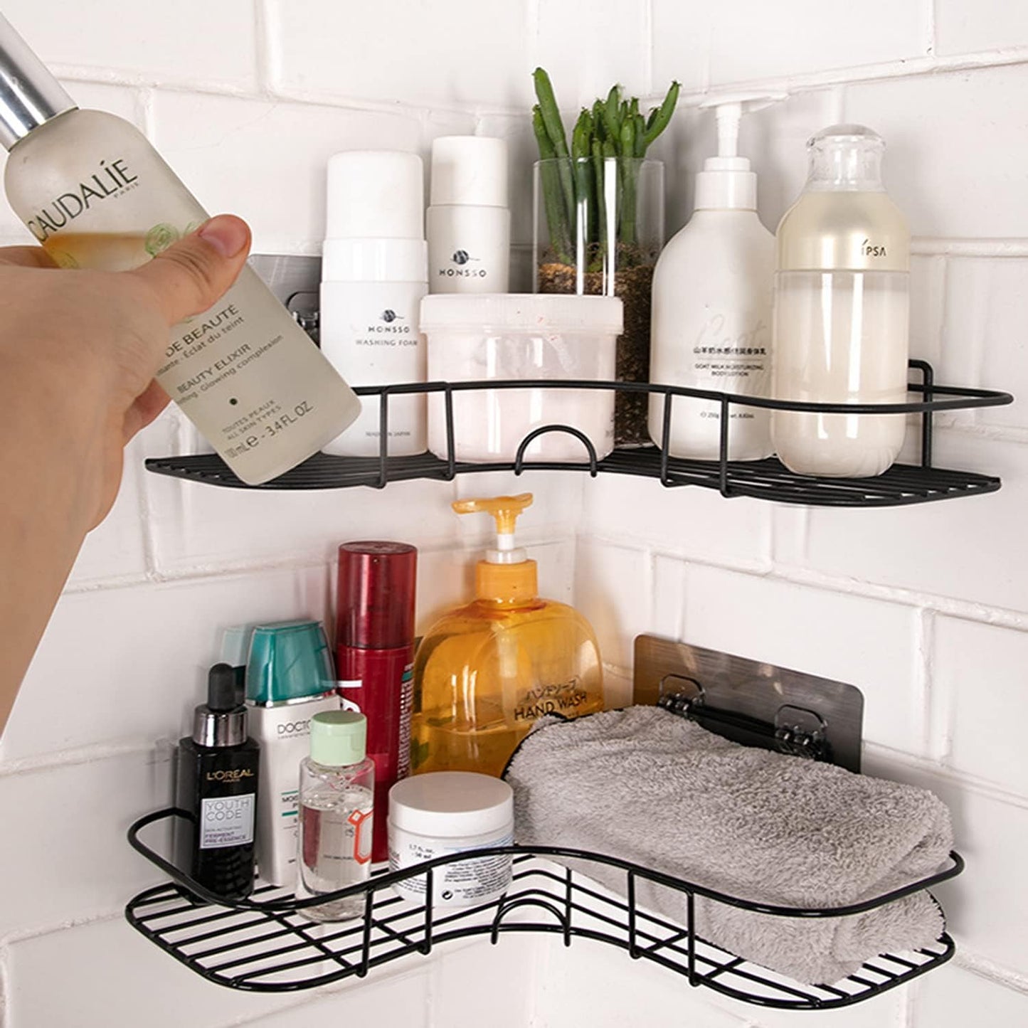 Corner Shower Caddy Shelf Rack Storage, Adhesive No Drilling, Rustproof