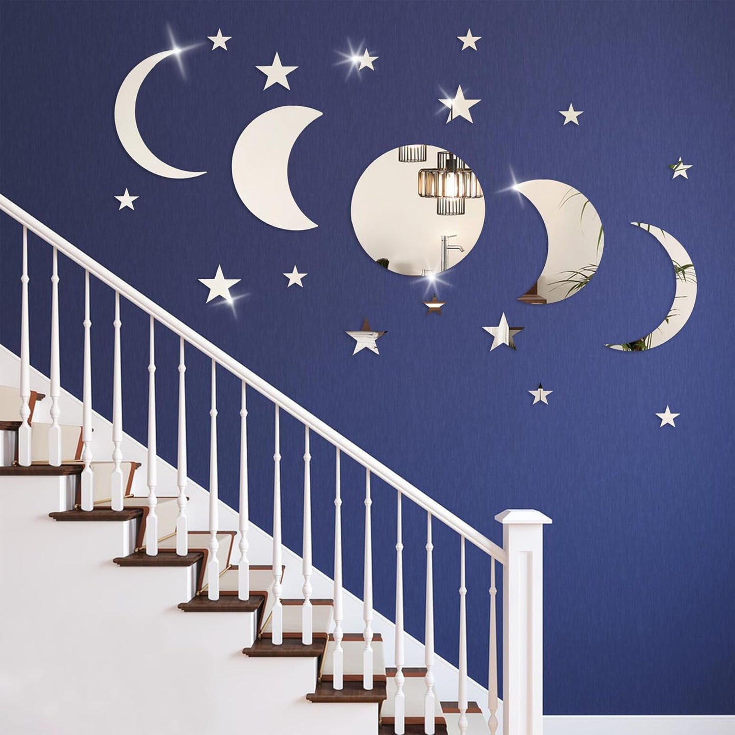 20-Pcs Moon with Stars Mirror Wall Stickers