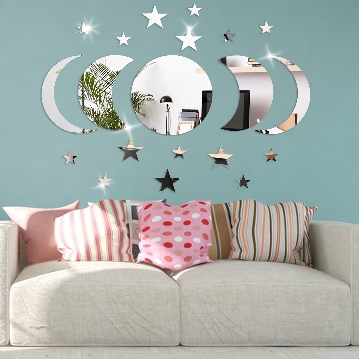 20-Pcs Moon with Stars Mirror Wall Stickers