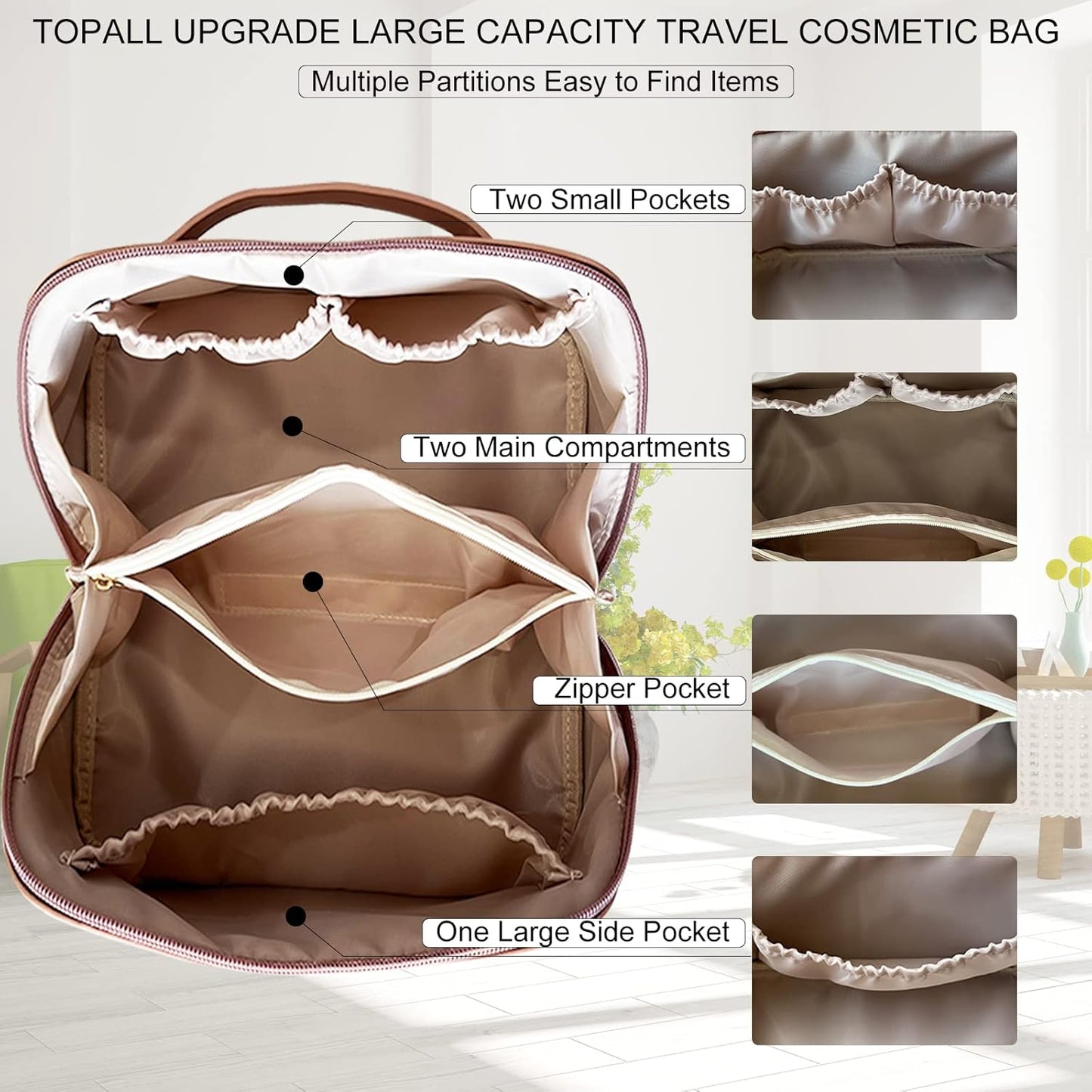 Storage Bag Large Capacity Make-Up Bags Portable Multi-function PU Leather