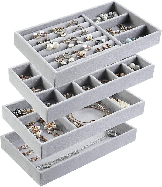 Jewelry Trays Organizer, Jewelery Drawer Organizer Velvet Box for Earring Bangle Bracelet Necklace