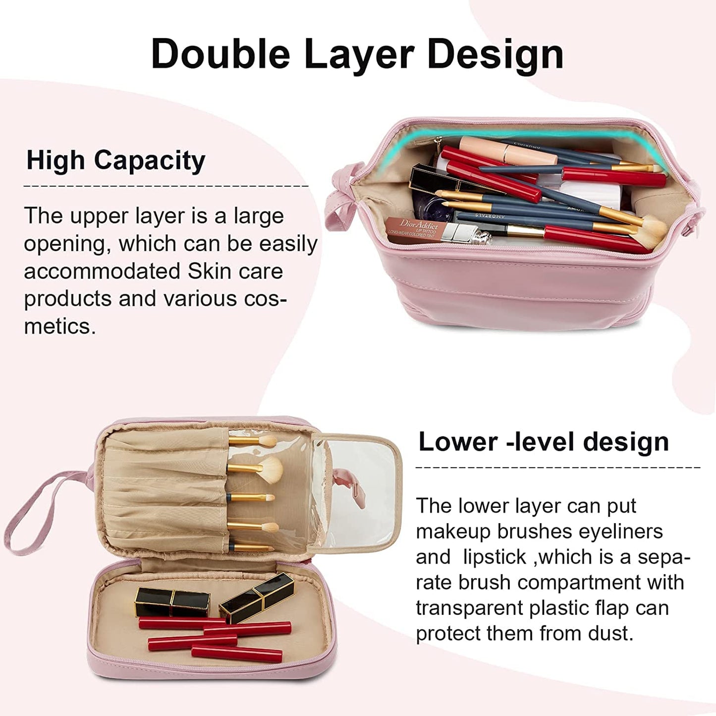 Makeup Bag Large Capacity Cosmetic Bag, Double Layer Make Up Bag, Cosmetic Travel Bag