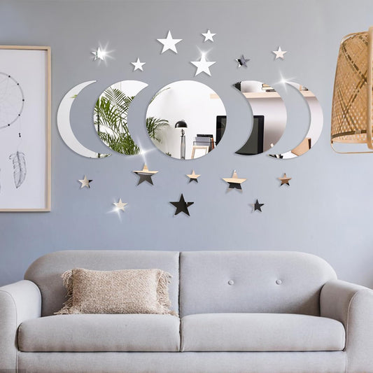 20-Pcs Moon with Stars Mirror Wall Stickers