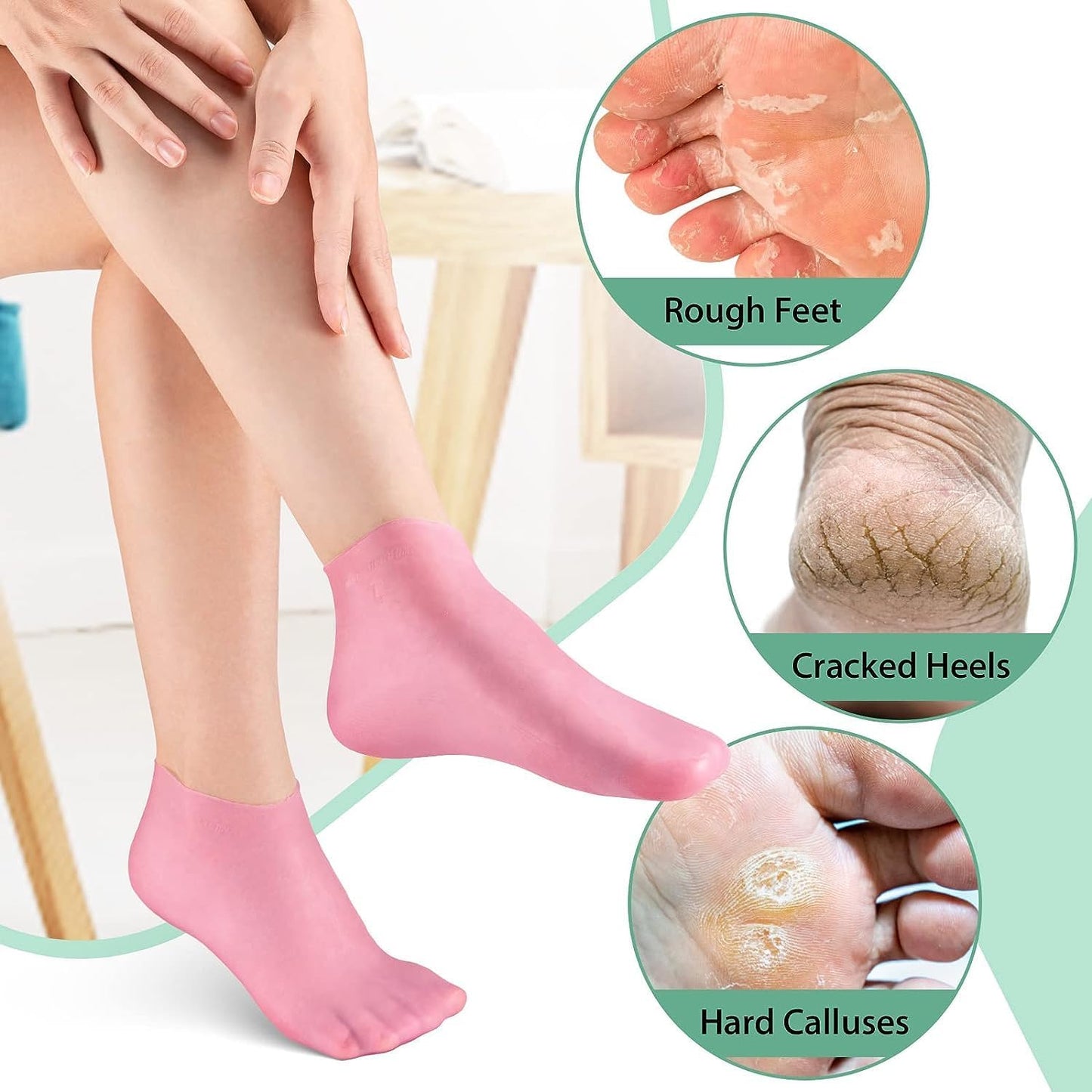 Silicone Socks 2 Pairs Aloe Socks Silicone Gel Heel Socks Anti Slip Silicone Moisturizing Socks for Women Men Dry Cracking Skin,Pink and White