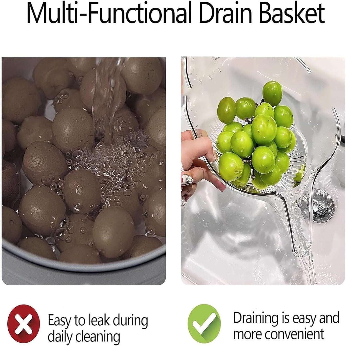 Multi-Functional Drain Basket, Removable Drainage Basket Funnel