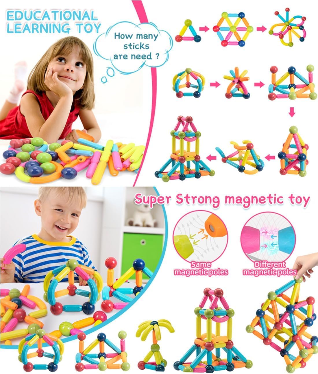 Magnetic Blocks Toy For Kids-Magnetic Bar Blocks Educational And Stimulating Magnetic Toy For Kids