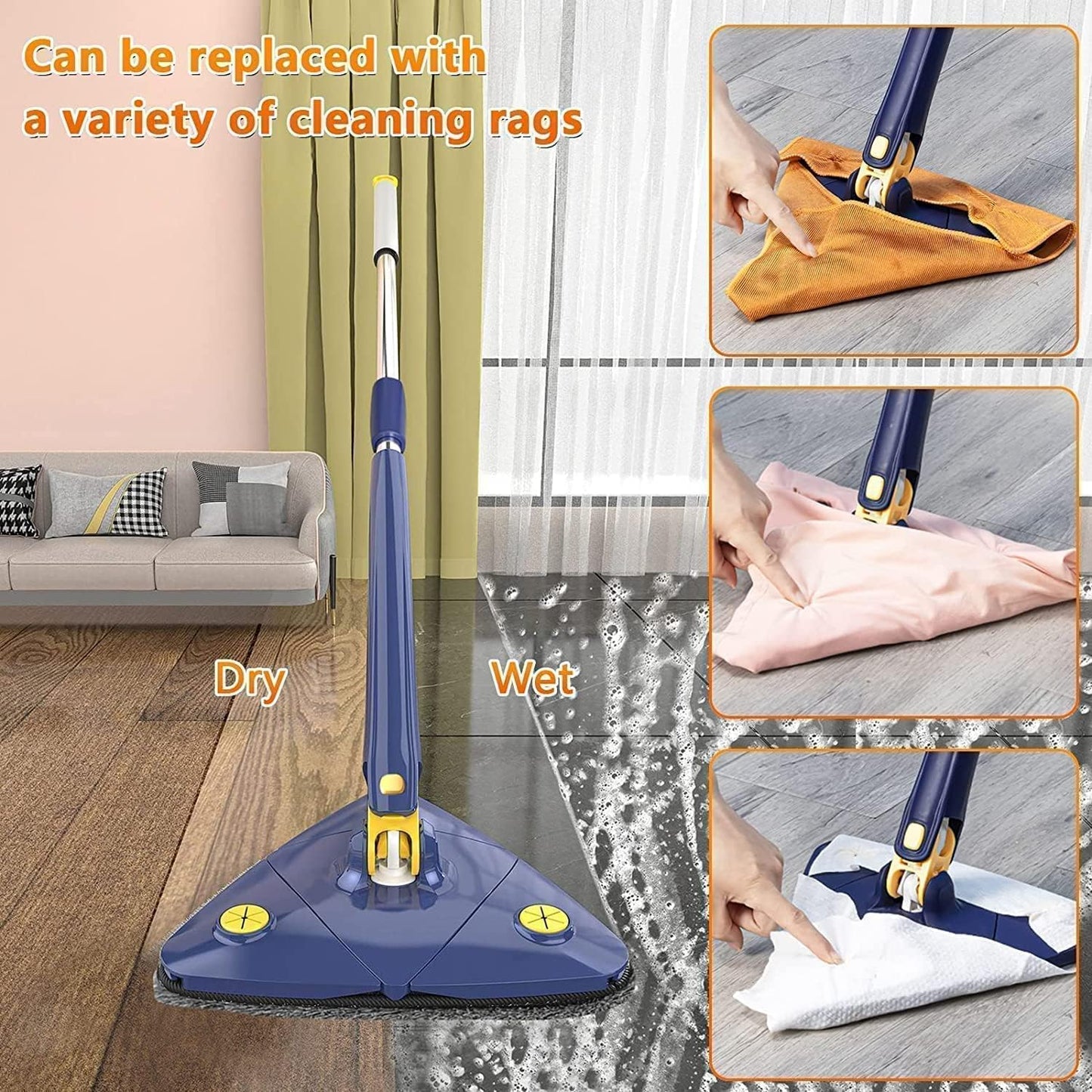 Extendable Triangle Mop 360 Twist Squeeze Window Glass Toilet Bathroom Floor