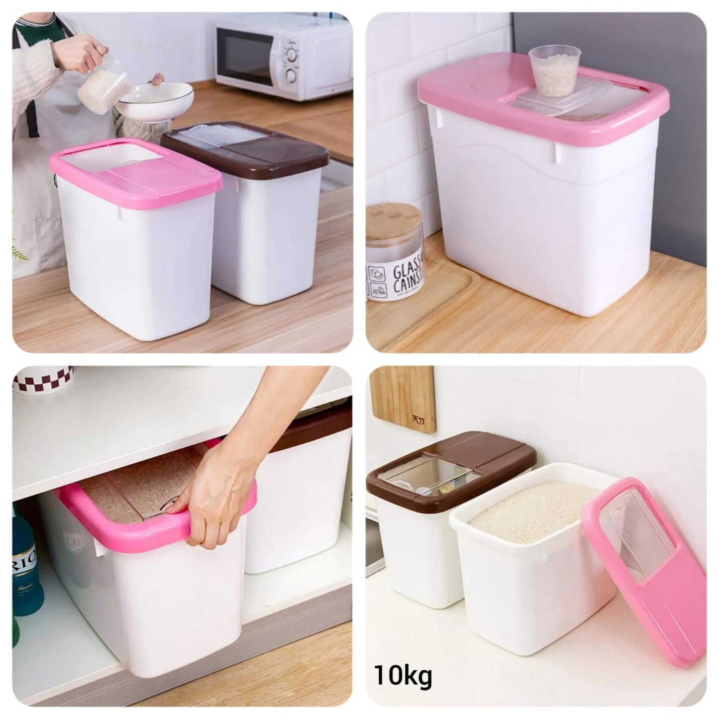 Airtight Food Storage Containers, 10kg Capacity, Rice Storage Box Grain Cereal Dispenser